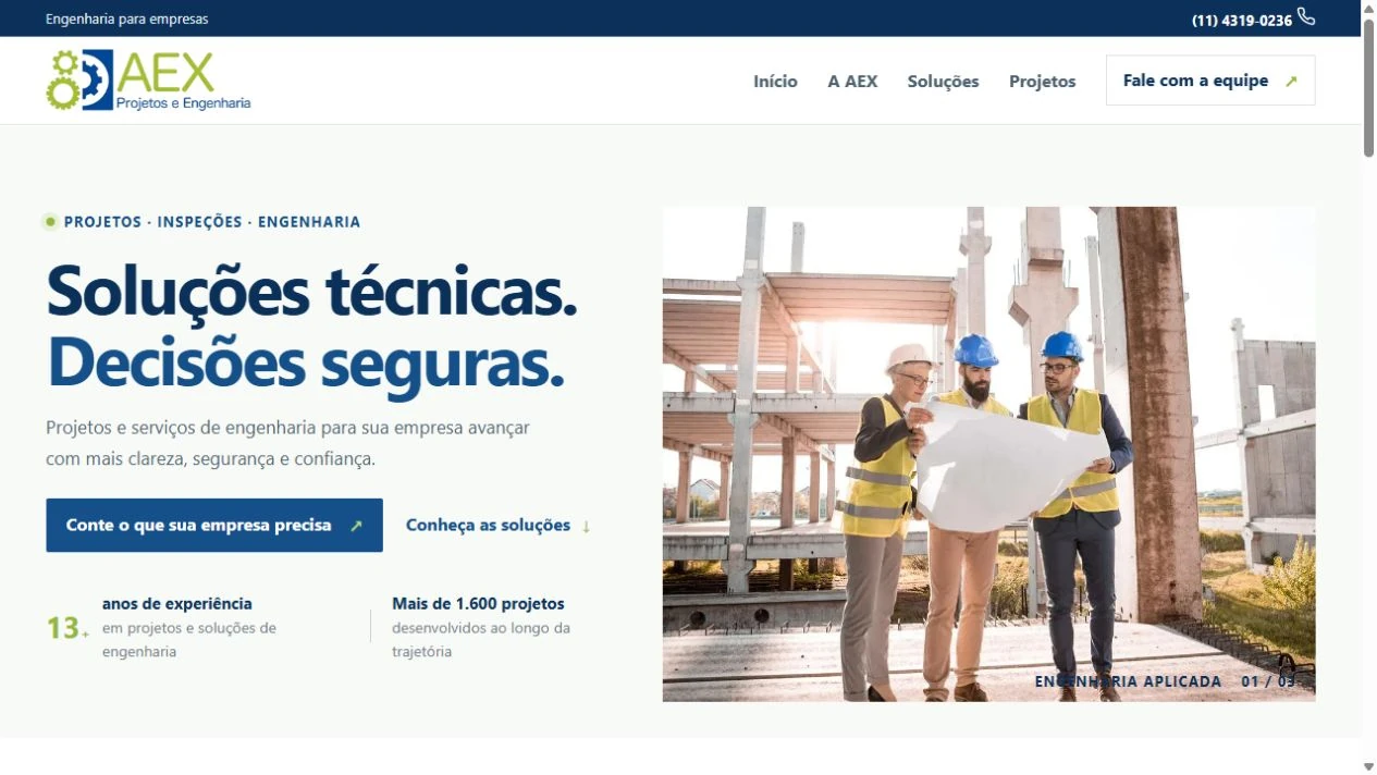 Captura real do site AEX Engenharia