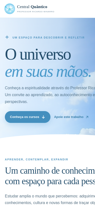 Captura real do site Central Quântico na versão celular