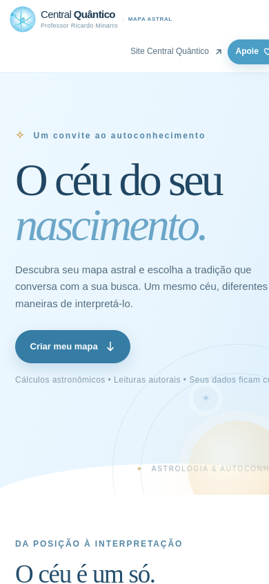 Captura real do site Mapa Astral na versão celular