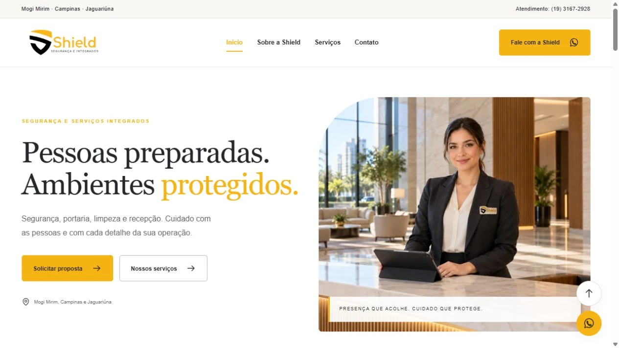 Captura real do site da Shield Serviços Integrados