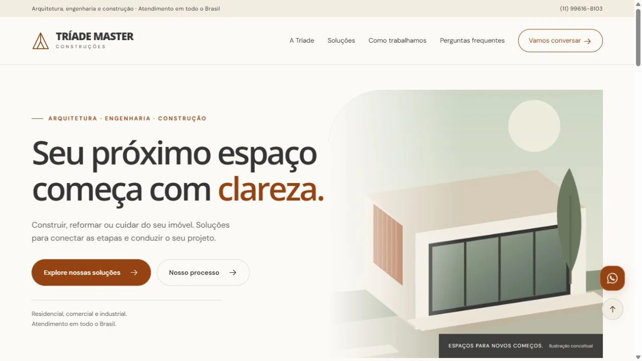 Captura real do site da Tríade Master Construções